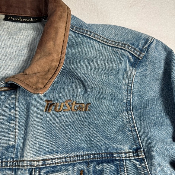 Dunbrooke Jacket Mens Large Blue Jean Barn Embroidered Leather Collared Vintage - Picture 13 of 16